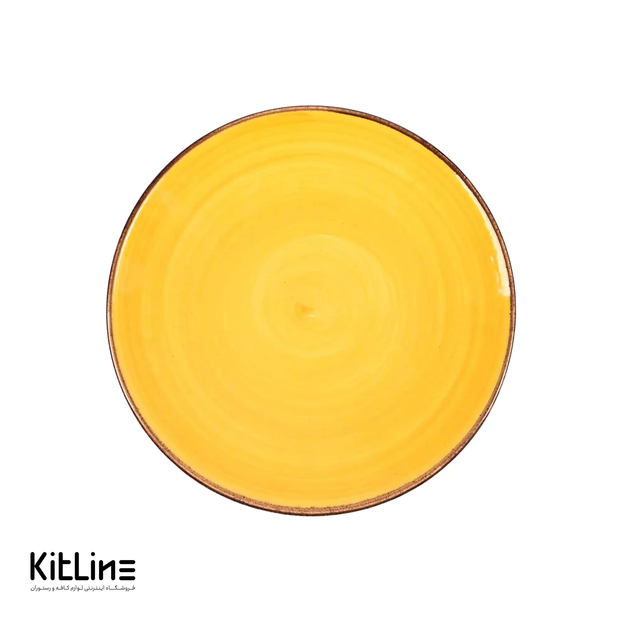 بشقاب تخت سرامیکی ۲۵ سانتیمتری زرد نارنجی باند دار دوریکا