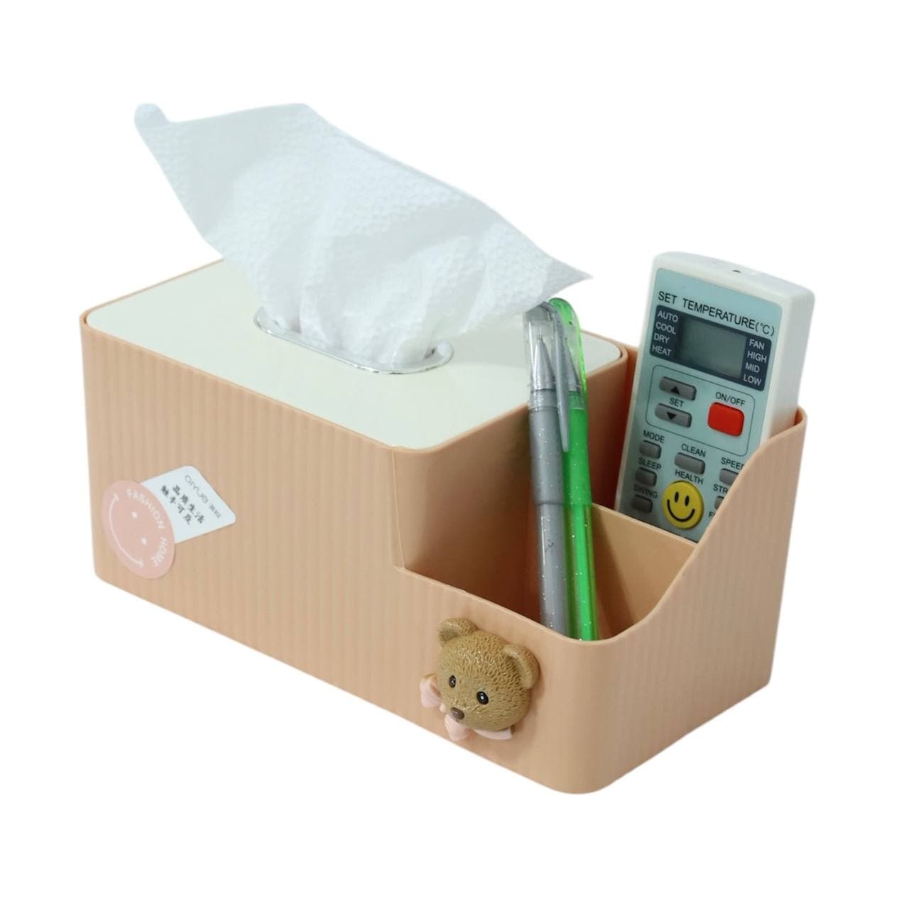 جا دستمالی و جا ابزاری خرسی رنگ هلویی