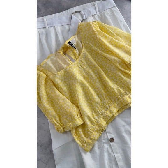 شومیز کراپ زرد گلدار