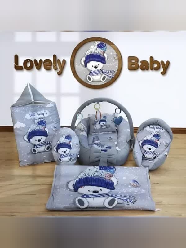 تشک لبه دار هفت تکه طرح دار مخمل آدم برفی طوسی نوزادی و کودک کد 21007