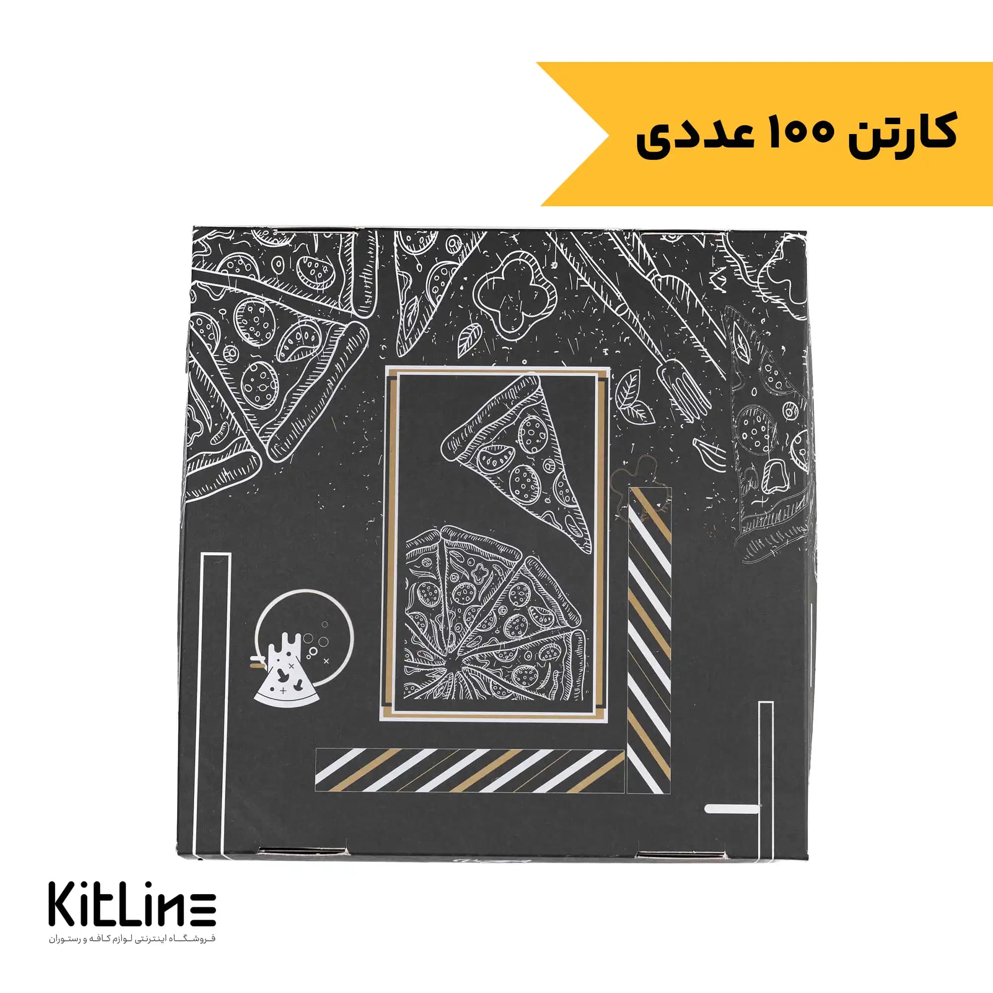 جعبه پیتزا کاغذی طرح دار مشکی ۴۰ سانتیمتری (کارتن ۱۰۰ عددی)