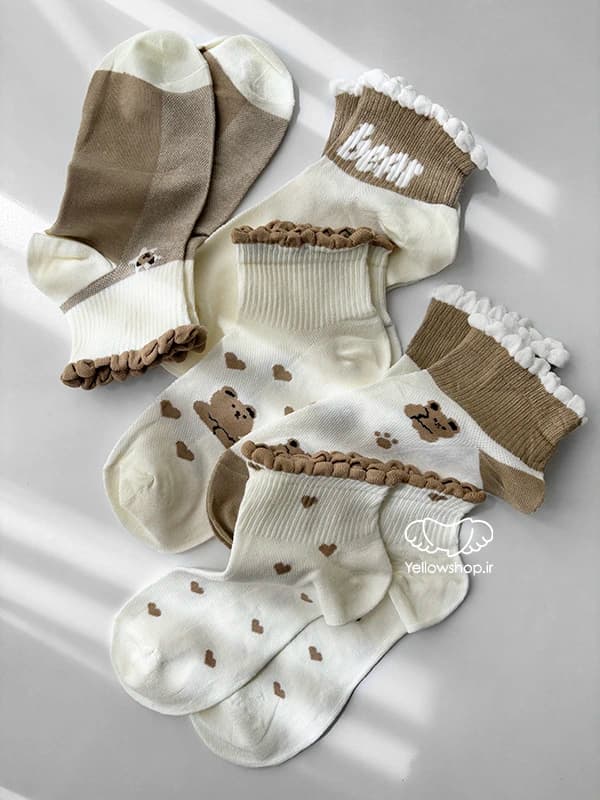 جوراب مچی زنانه کش انگلیسی Bear شکلاتی کد 32139