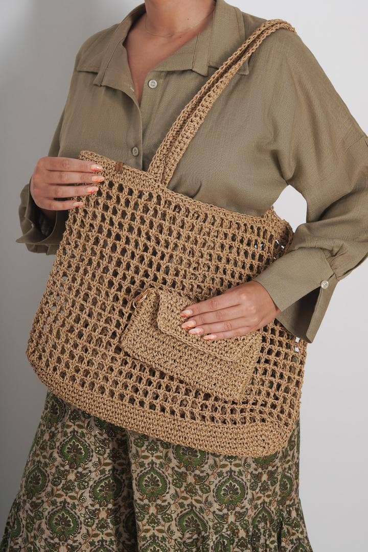 کیف دست دوز توری رافیا میشا