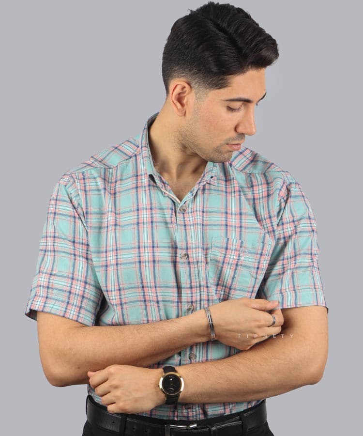 پیراهن آستین کوتاه مردانه چهارخانه 2732