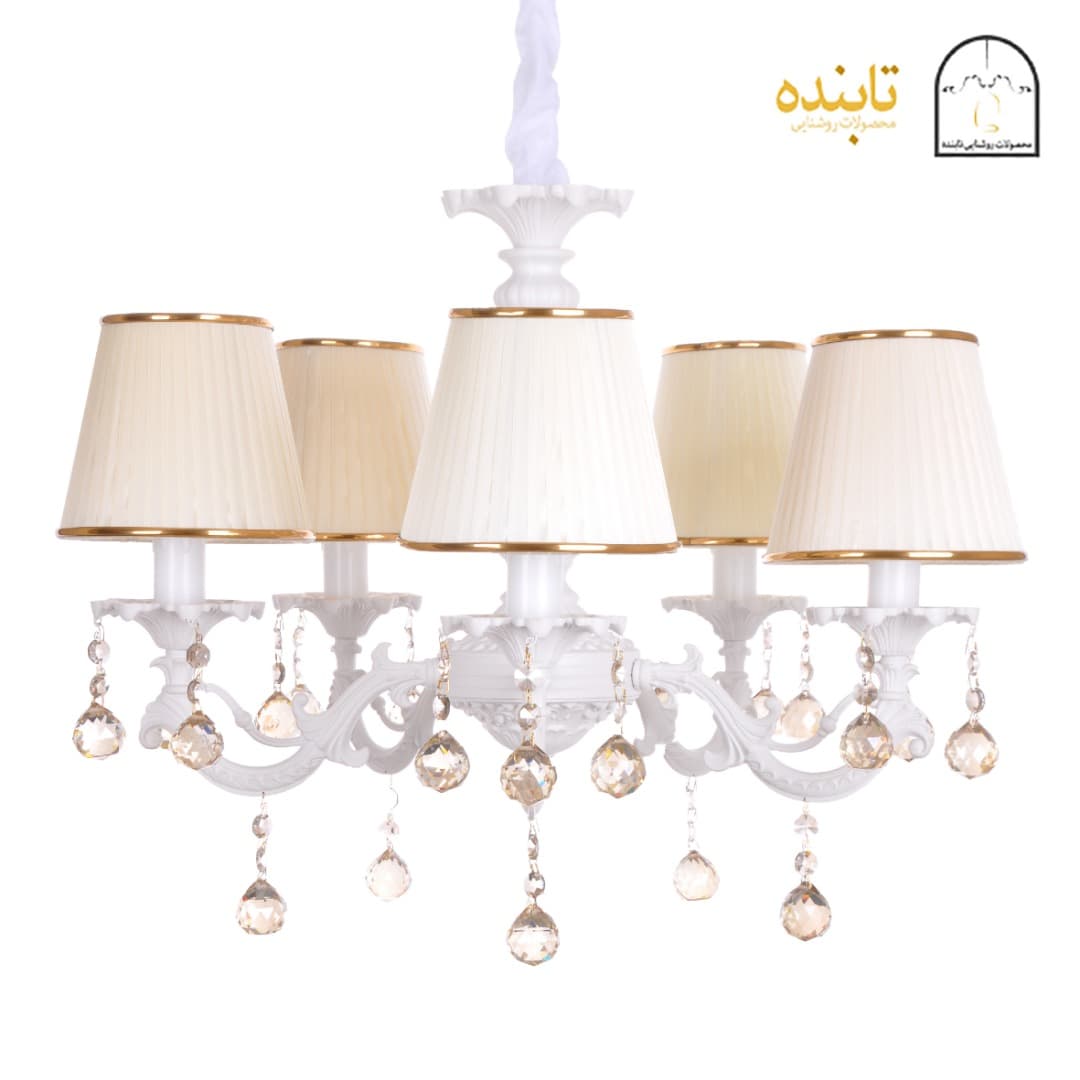 لوستر فلزی ۵ شاخه پیچک با آویز گویRWSZ