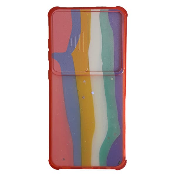 قاب سيليکون محافظ لنز کشويي برّاق طرح دار سامسونگ A52 طرح شش رنگ عمودی