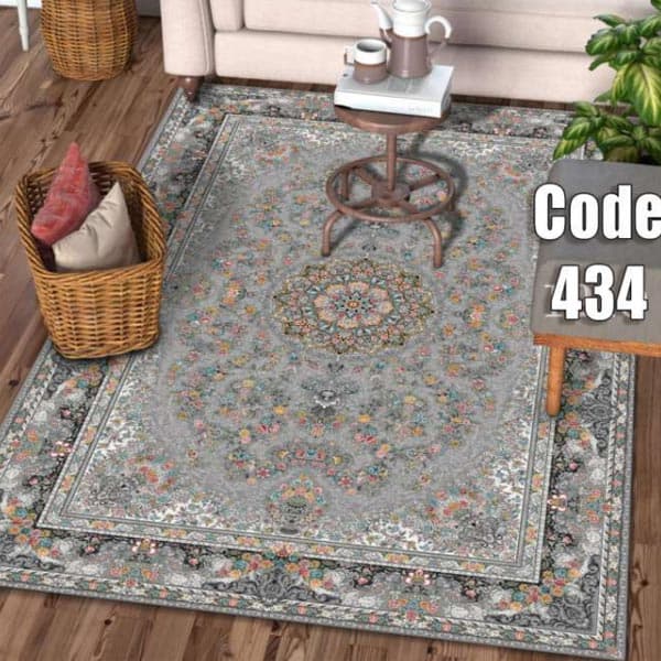 کاور فرش طوسی طرح سنتی نگین ترمه مدل 434