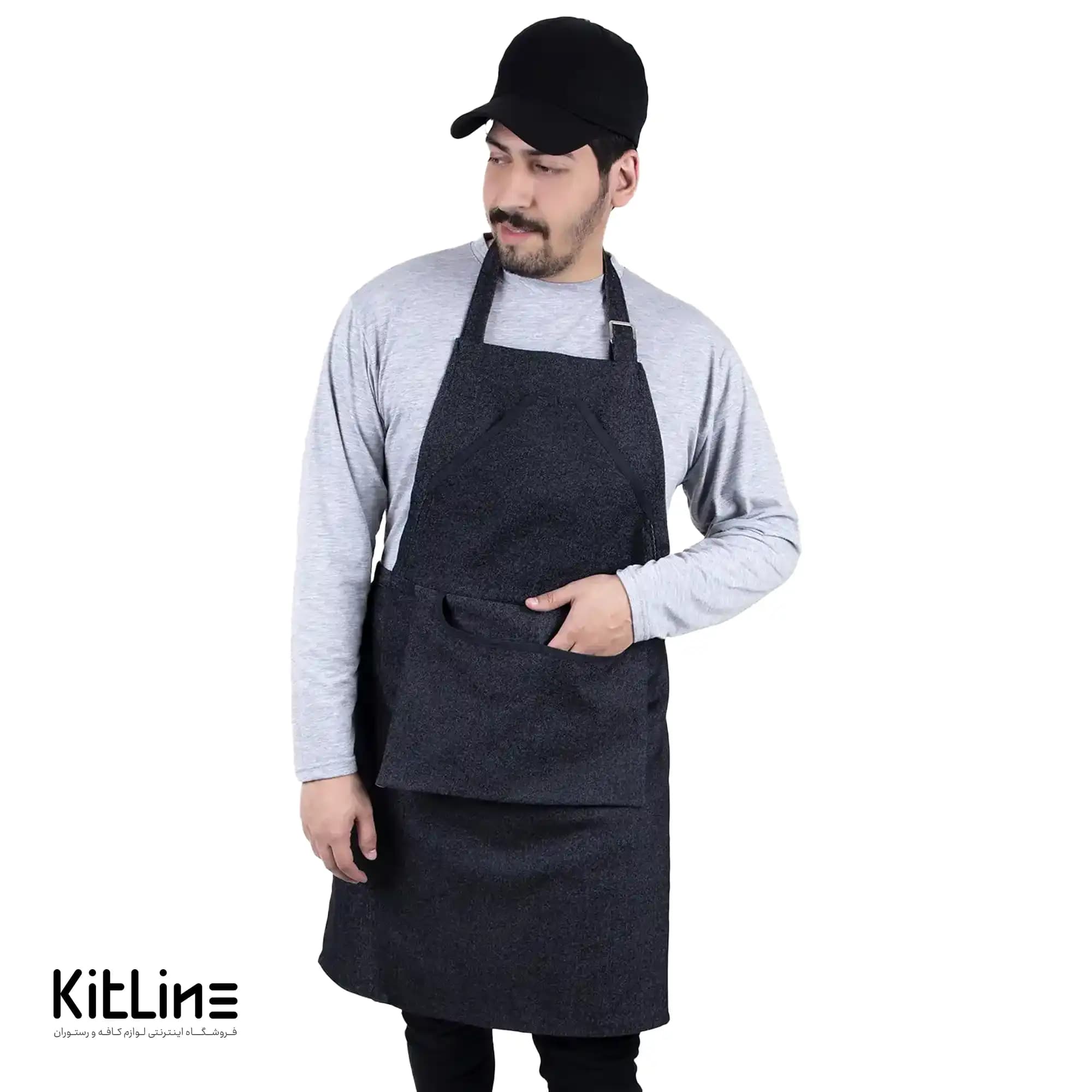 پیشبند جین مشکی با نوار مشکی SS-UNIFORM