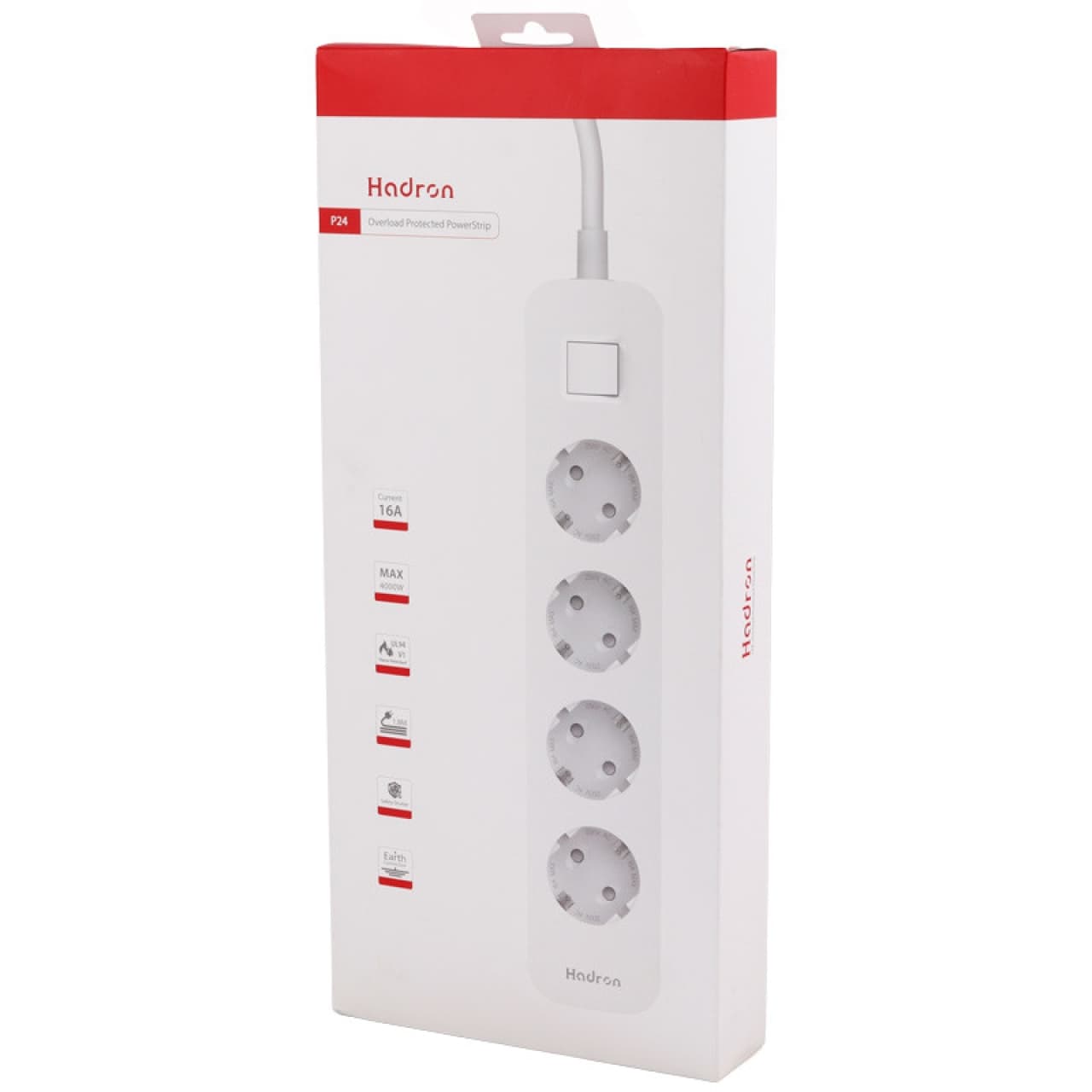 چند راهی برق ارت دار چهار سوکت هادرون Hadron P24 4 AC Way Power Strip 16A