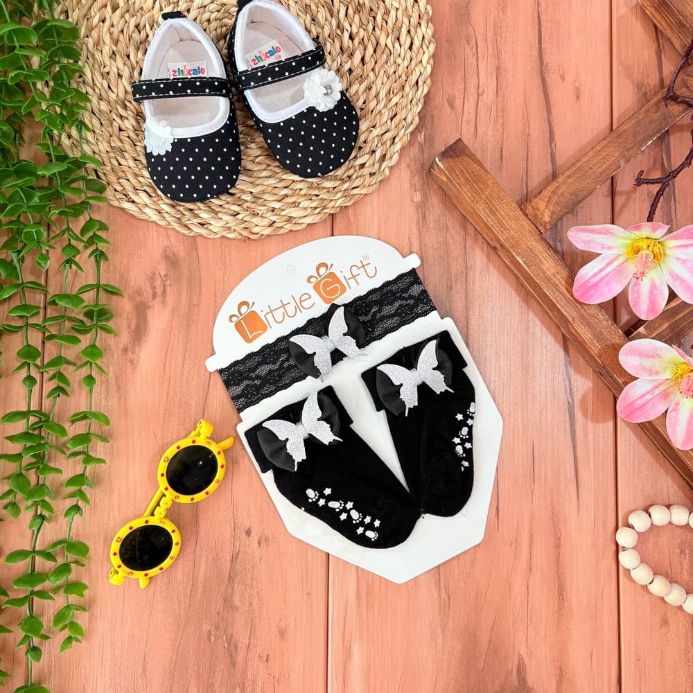 ست جوراب و هدبند پروانه