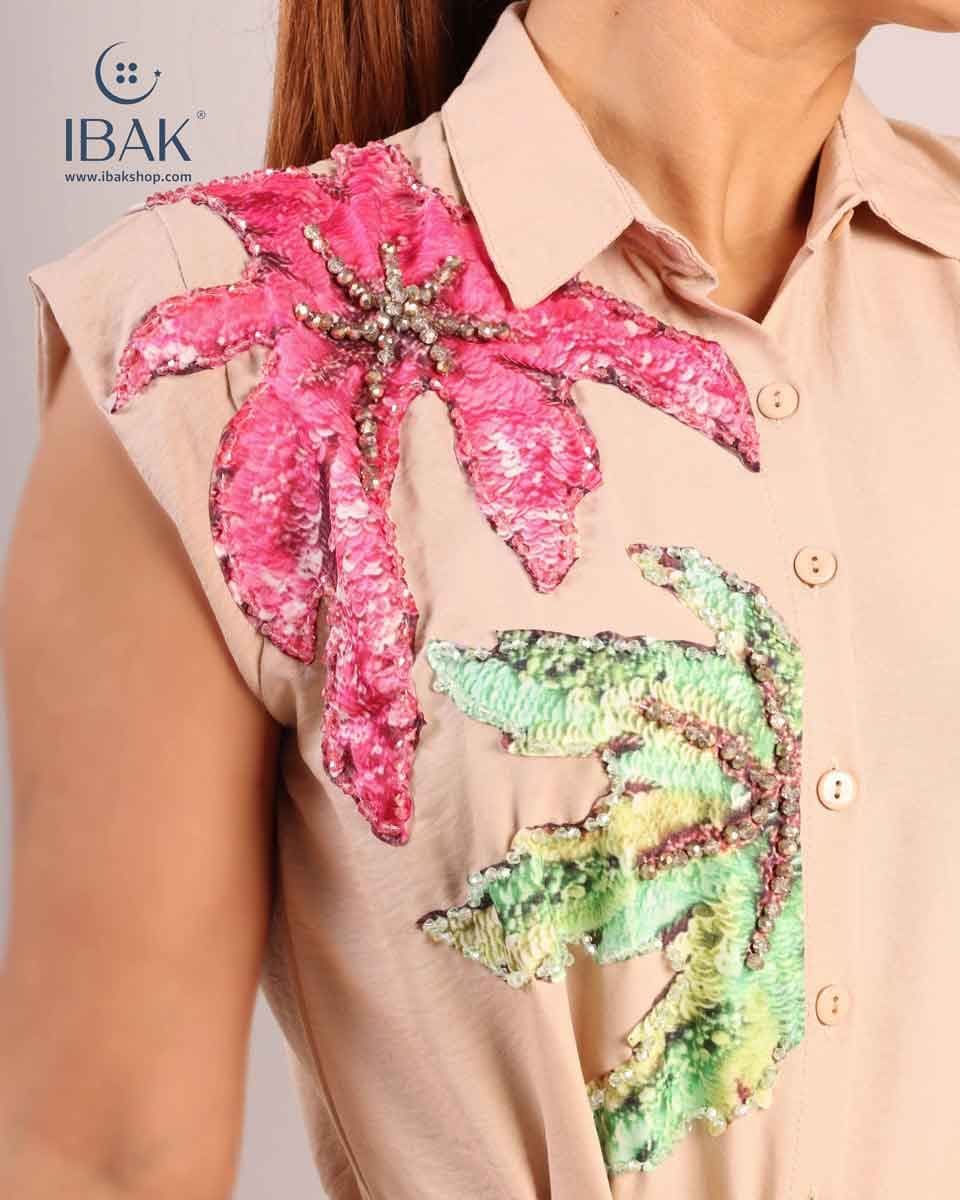 سارافون زنانه 841767 سرشانه گل صورتی DQM