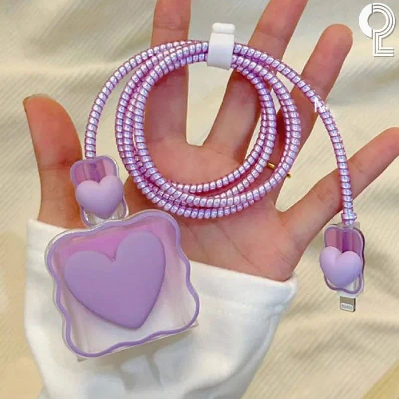 پک محافظ شارژر کریستالی قلب بنفش