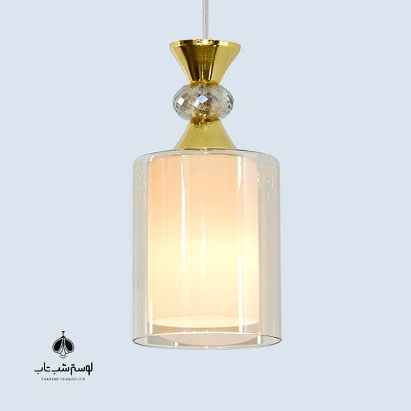 لوستر آویز تک شعله طلایی شب تاب کد 100 با حباب عسلی