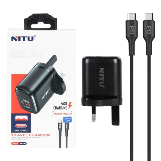 شارژر دیواری دو پورت نیتو مدل NTC145 به همراه کابل تبدیل USB-C به USB-C