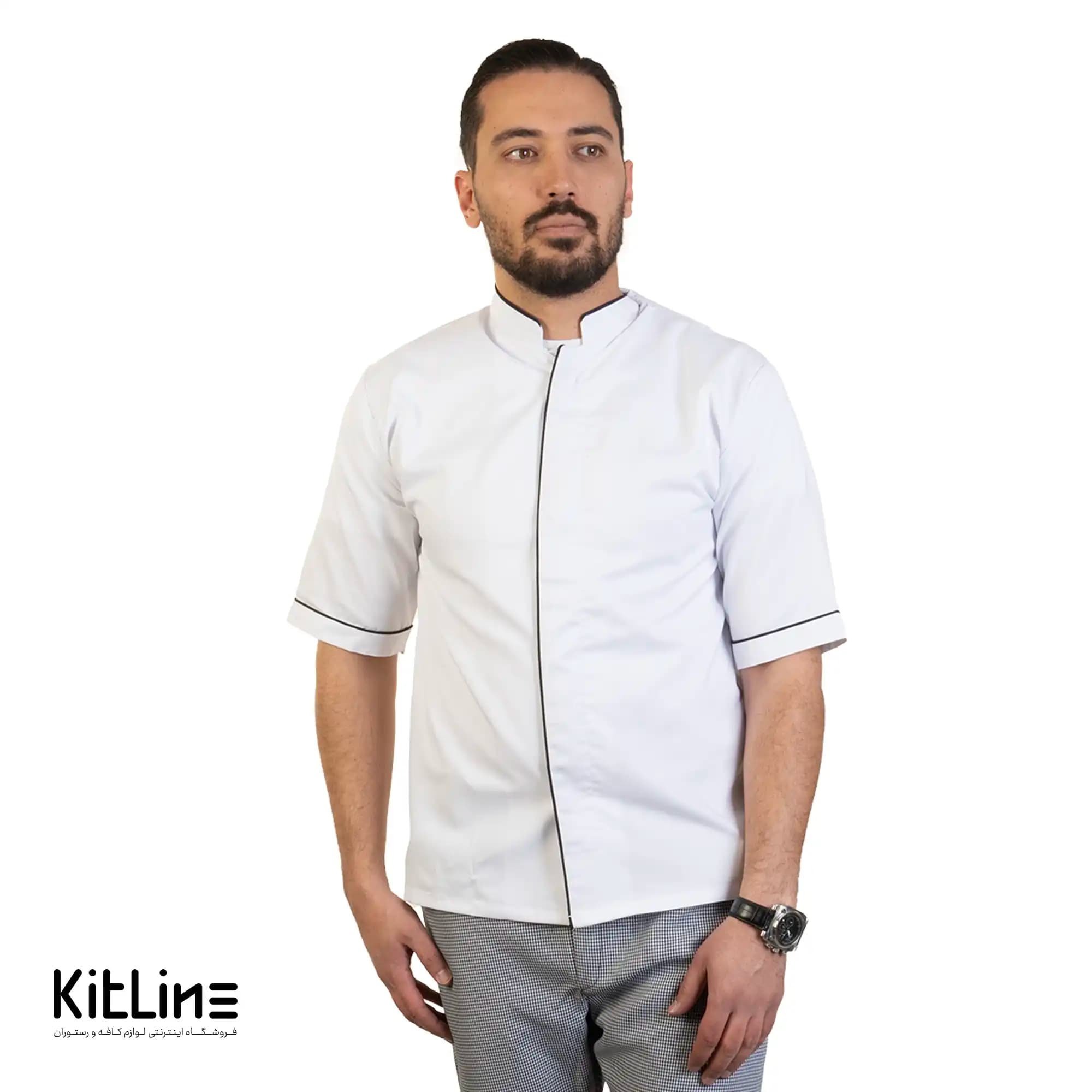 روپوش کجراه آستین کوتاه سفید مغزی مشکی پوشاکو