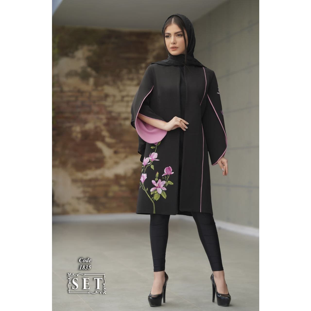 مانتو مزون دوز مجلسی مدل لوتوس رنگ کالباسی کد 1835 برند SET