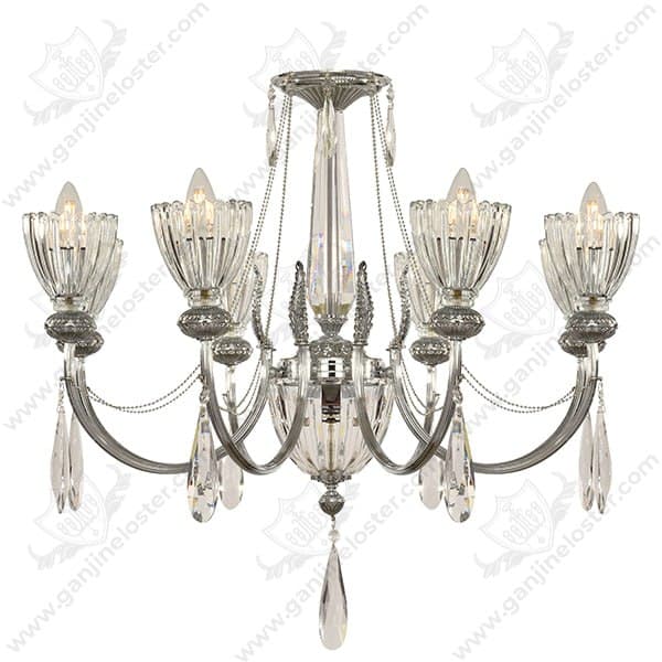 لوستر نئوکلاسیک برنجی8 شاخه مدل لیانا کروم با کریستال و لاله کریستال