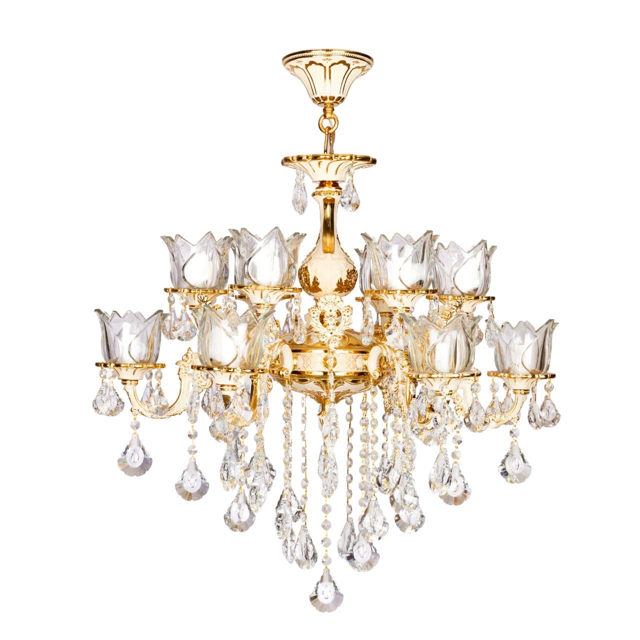 لوستر 12 شعله چشمه نور کد S3515/6+6-GWT طلایی