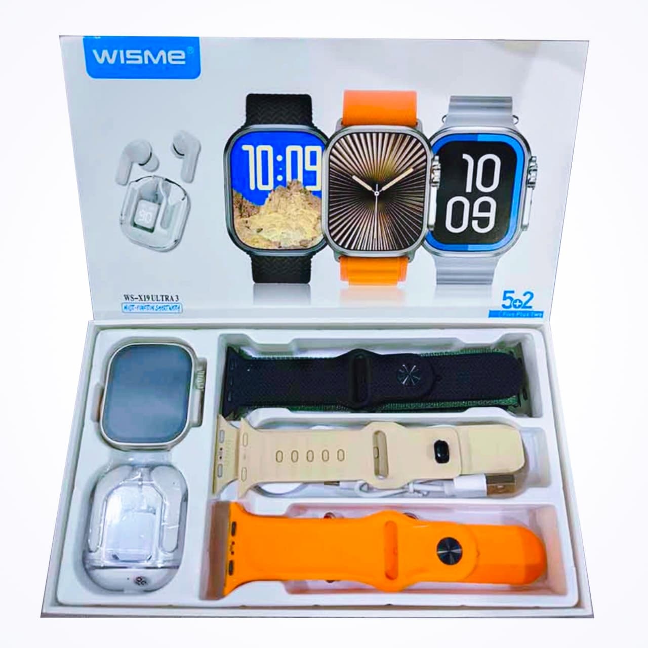 ساعت هوشمند و ایرپاد شیشه ای ویسمی مدل WS-X19 ULTRA3 با 5 بند متنوع