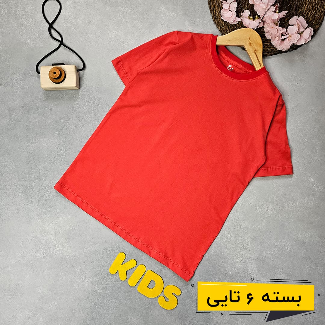 خرید عمده تیشرت پسرانه طرح بیسیک بزرگ رنگ قرمز | بچگانه (6 تایی)