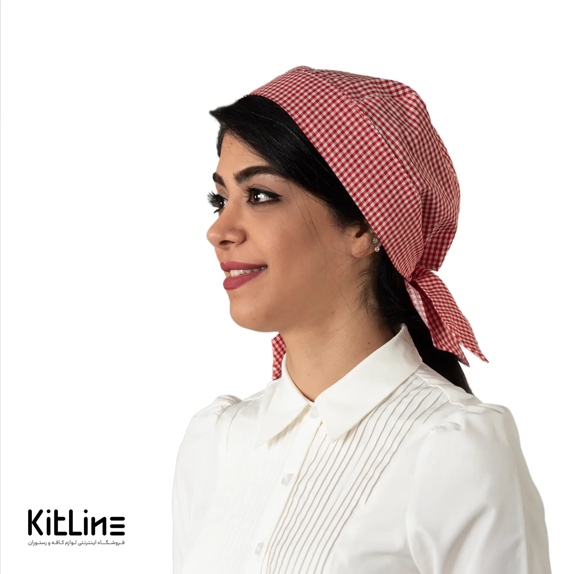 کلاه آشپزی بند دار چهارخانه قرمز پوشاکو