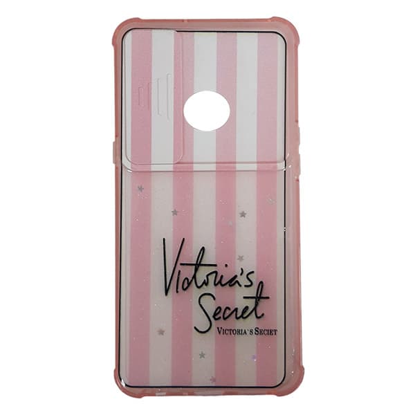 قاب سيليکون محافظ لنز کشويي برّاق طرح دار سامسونگ A10s طرح سفید صورتی عمودی