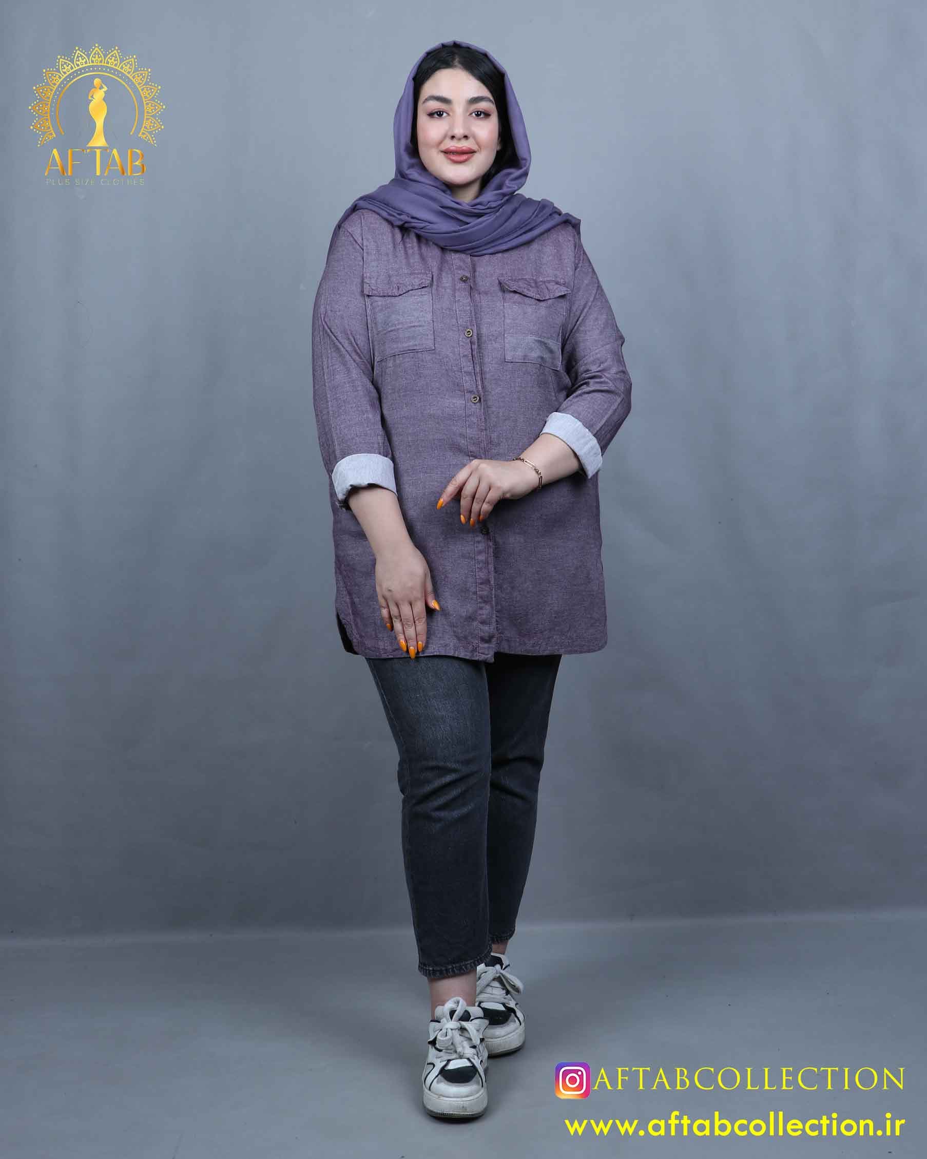 مانتو کتان پاستیلی جیب پاکتی سایزبزرگ 4381