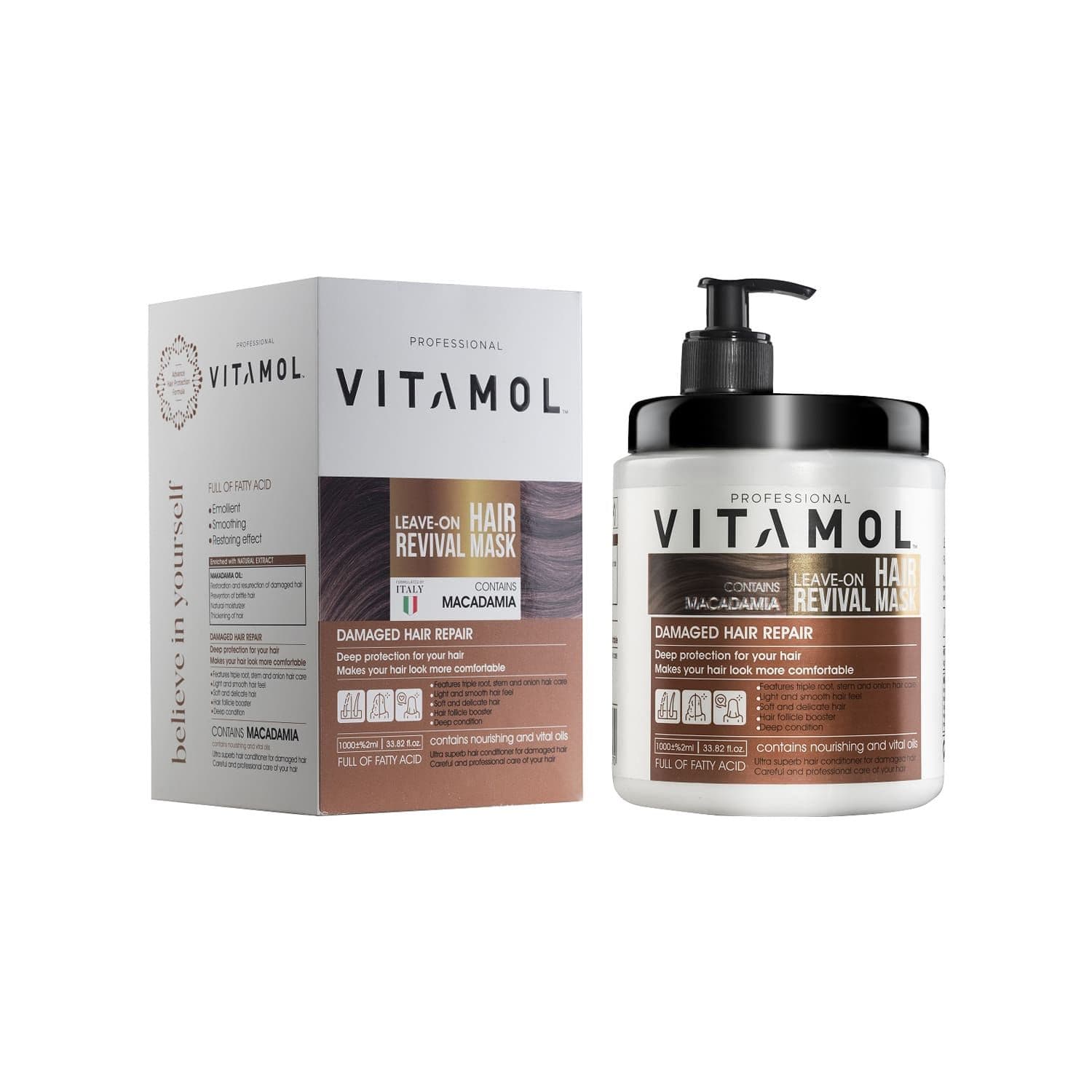 ماسک مو بدون آبکشی ویتامول مدل ماکادمیا حجم 1000 میلی لیتر