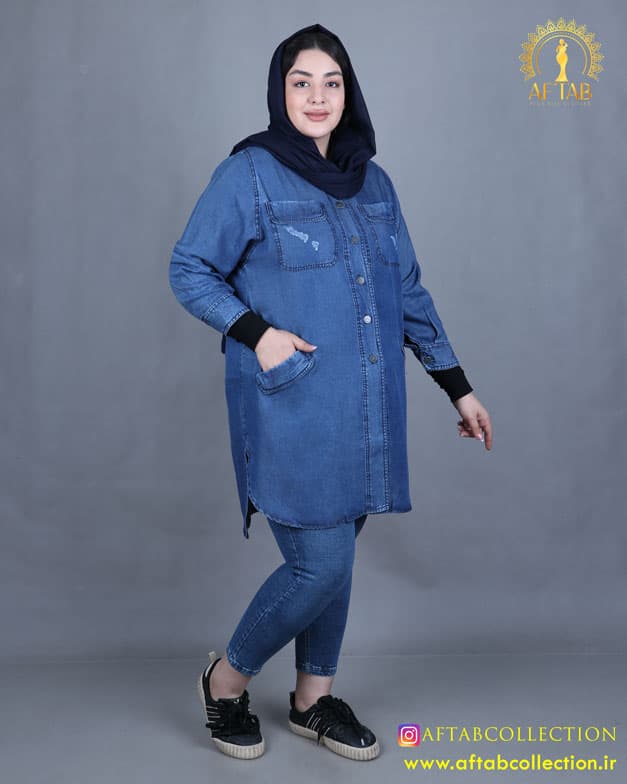 مانتو جین جیب پاکتی سایزبزرگ 3958