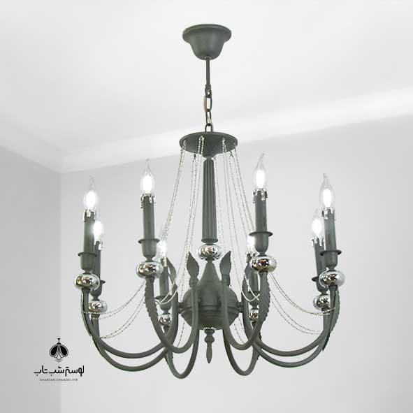 لوستر آویز 8 شعله 839/8 نورسازان طوسی با گوی نقره ای