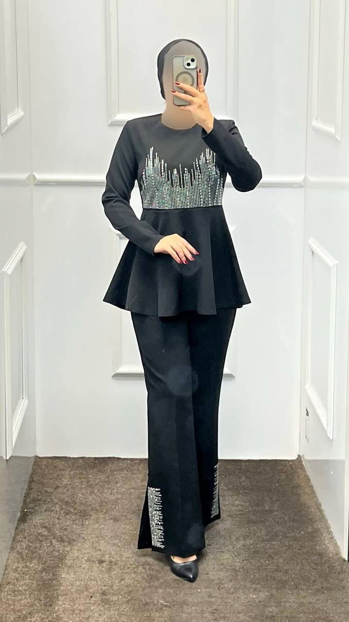 شومیز شلوار زنانه نگین کاری شده مدل صدف