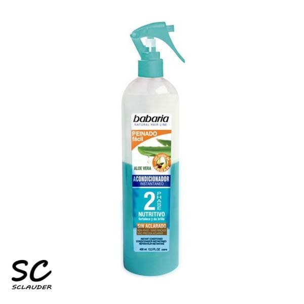 اسپری دو فاز باباریا Babaria احیا کننده و نرم کننده مو حاوی آلوئه ورا و آرگان حجم ۵۰۰ میلی لیتر