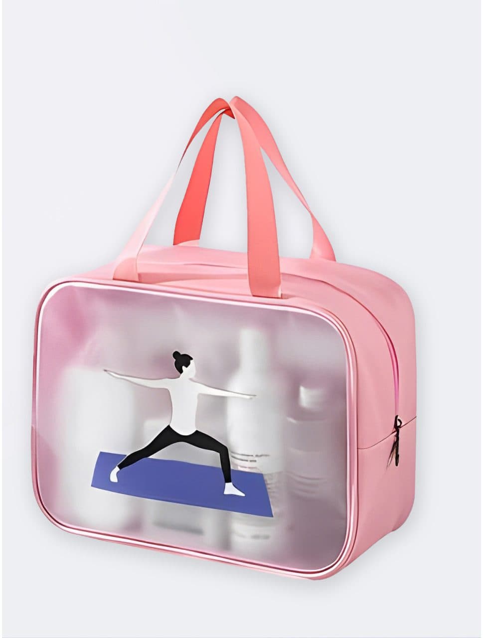 کیف فانتزی استخر زنانه و دخترانه صورتی رنگ شفاف و شیک ضد آب طرح یوگا