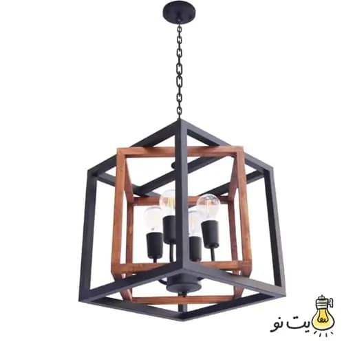 لوستر آویز چهار شعله چوب و فلز دوبل کد 138