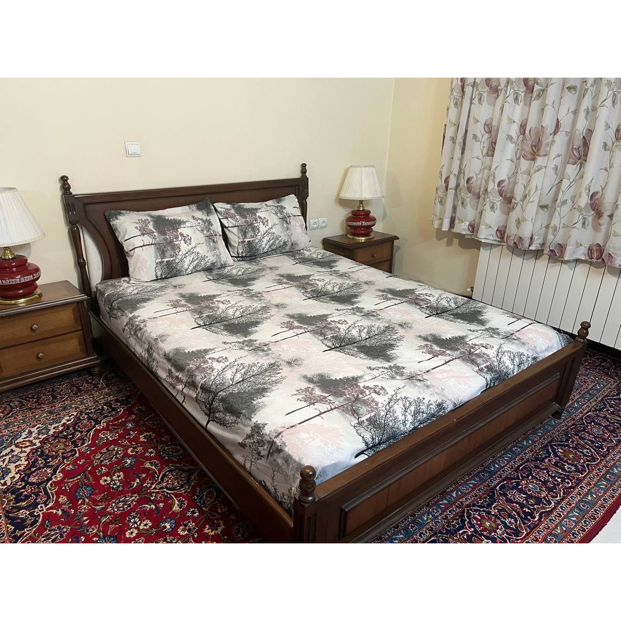 ملحفه کشدار ترک طرح راش ۲ نفره ۳ تکه عرض ۱۸۰