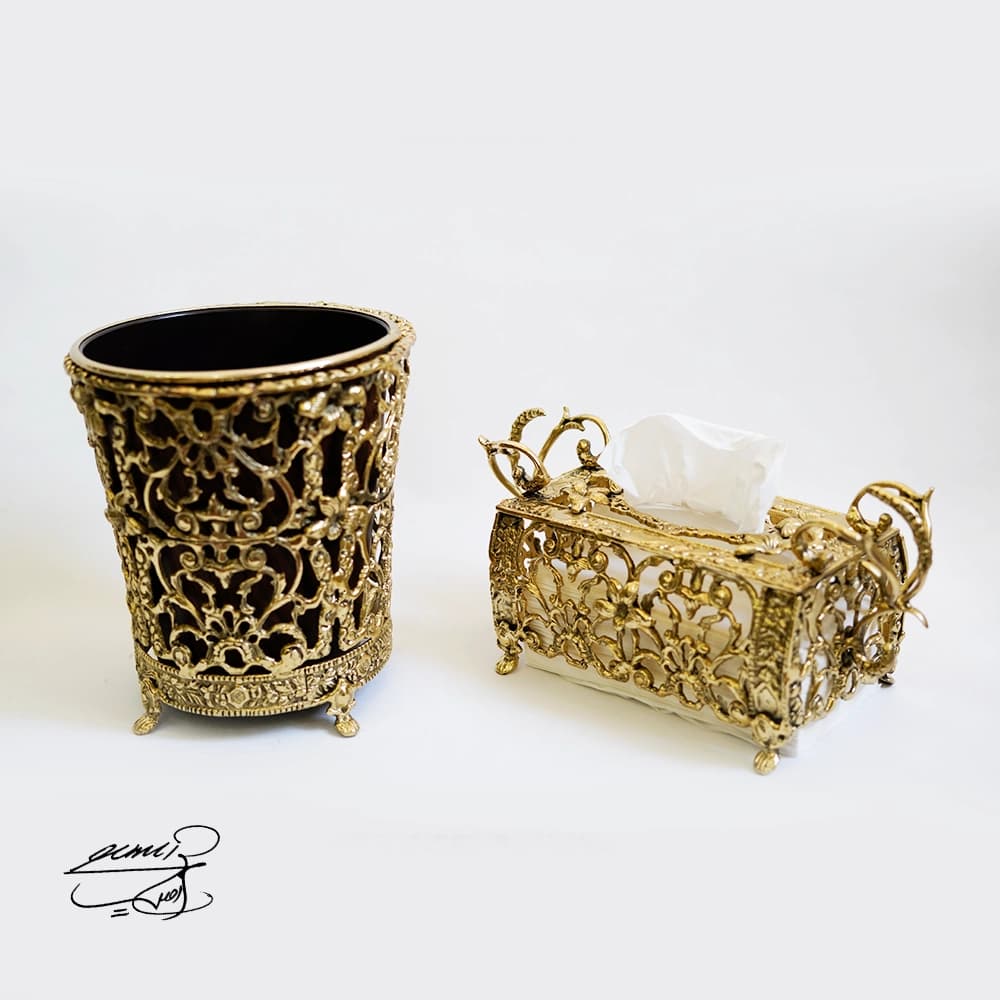 سطل زباله و جای دستمال کاغذی برنزی کد 5401