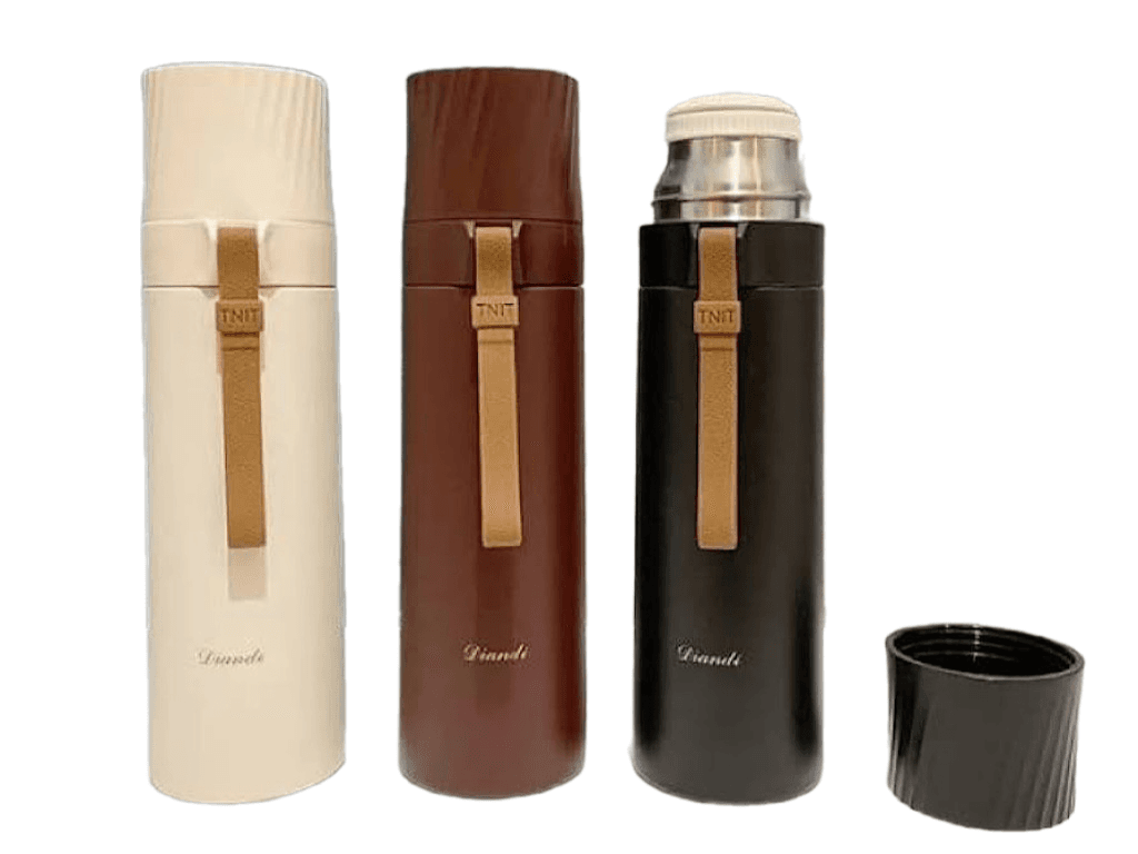 فلاسک دکمه فشاری داخل استیل 500 میلی لیتر به همراه بند دستی سیلیکونی diandi