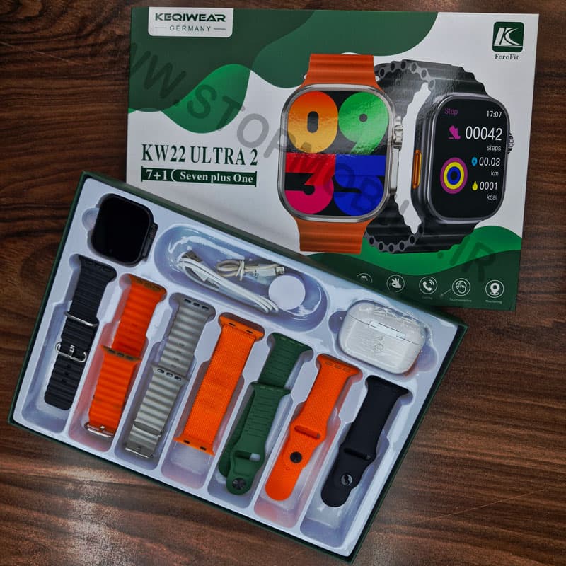 ساعت هوشمند و ایرپاد KW22 ULTRA 2 با 7 مدل بند و قابلیت اتصال به گوشی