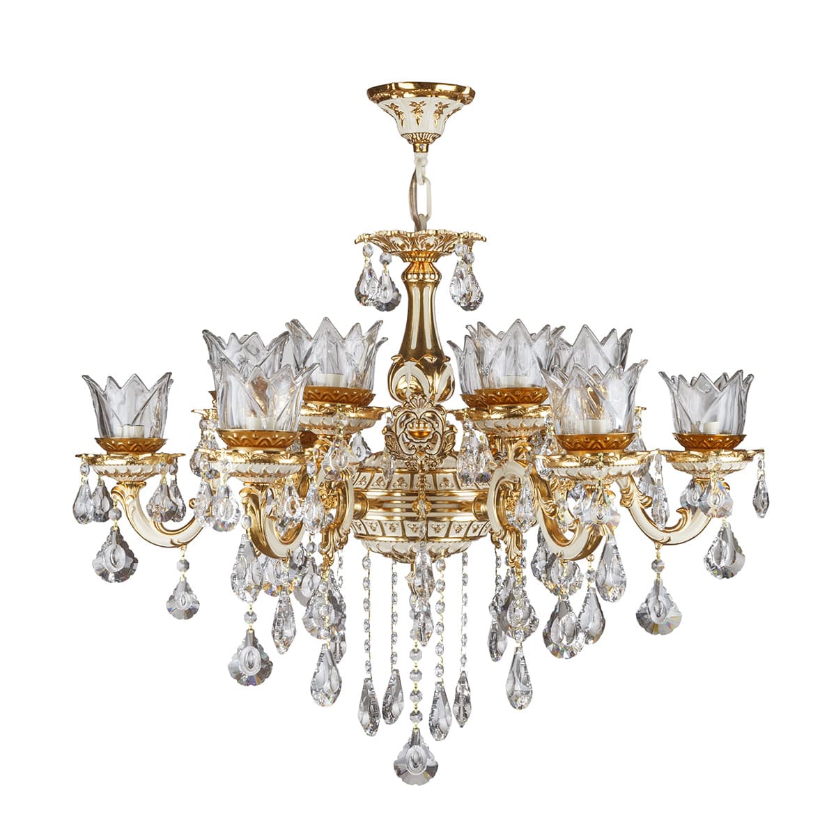 لوستر 12 شعله چشمه نور کد S3559/6+6-GWT طلایی کرم