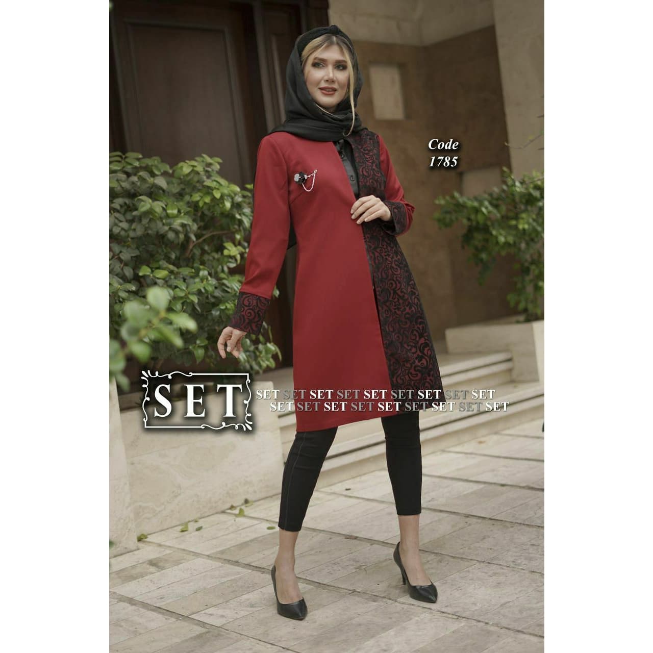 مانتو مجلسی مدل نیروانا رنگ زرشکی کد 1785 برند SET