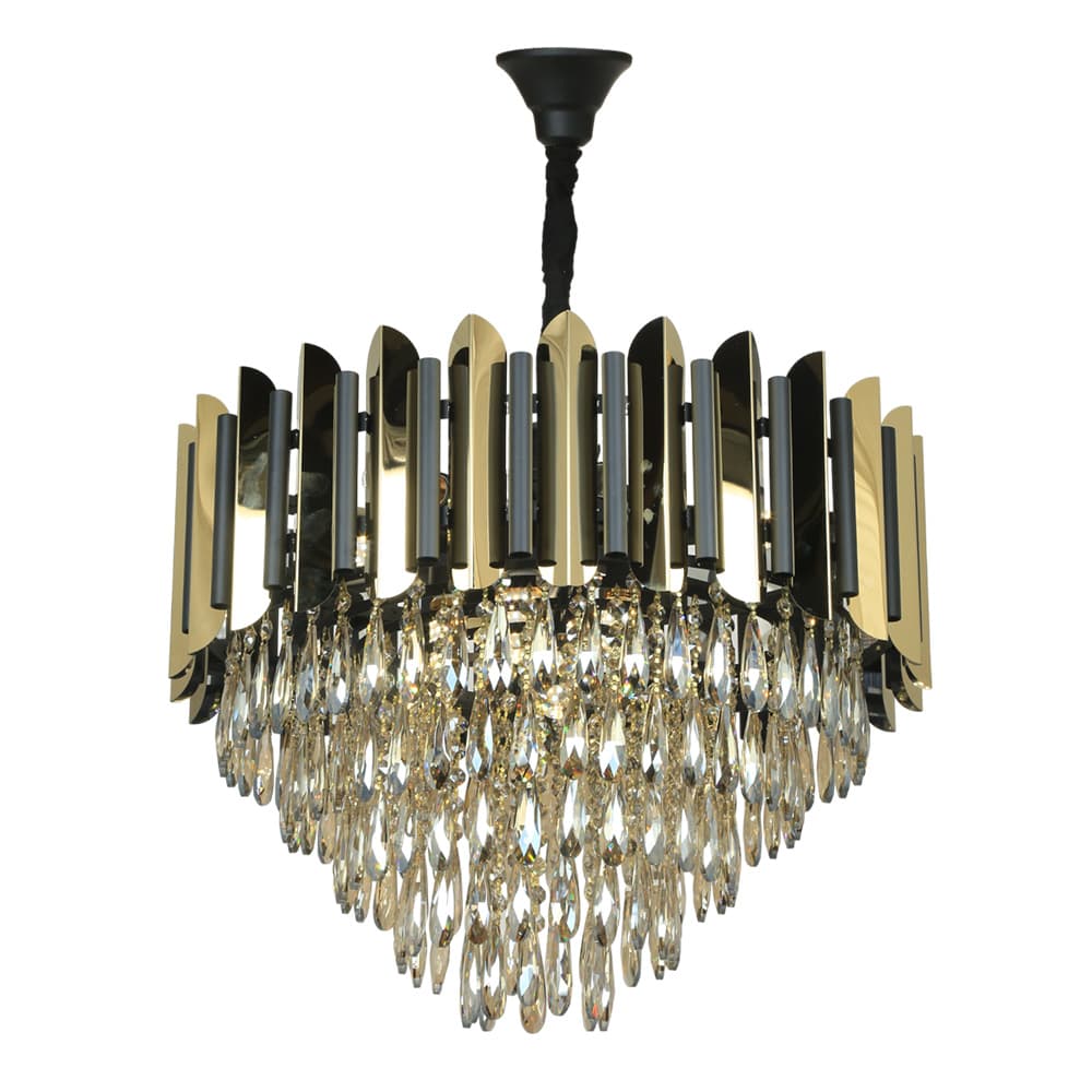 لوستر چشمه نور کد N2416/60 طلایی مشکی با کریستال