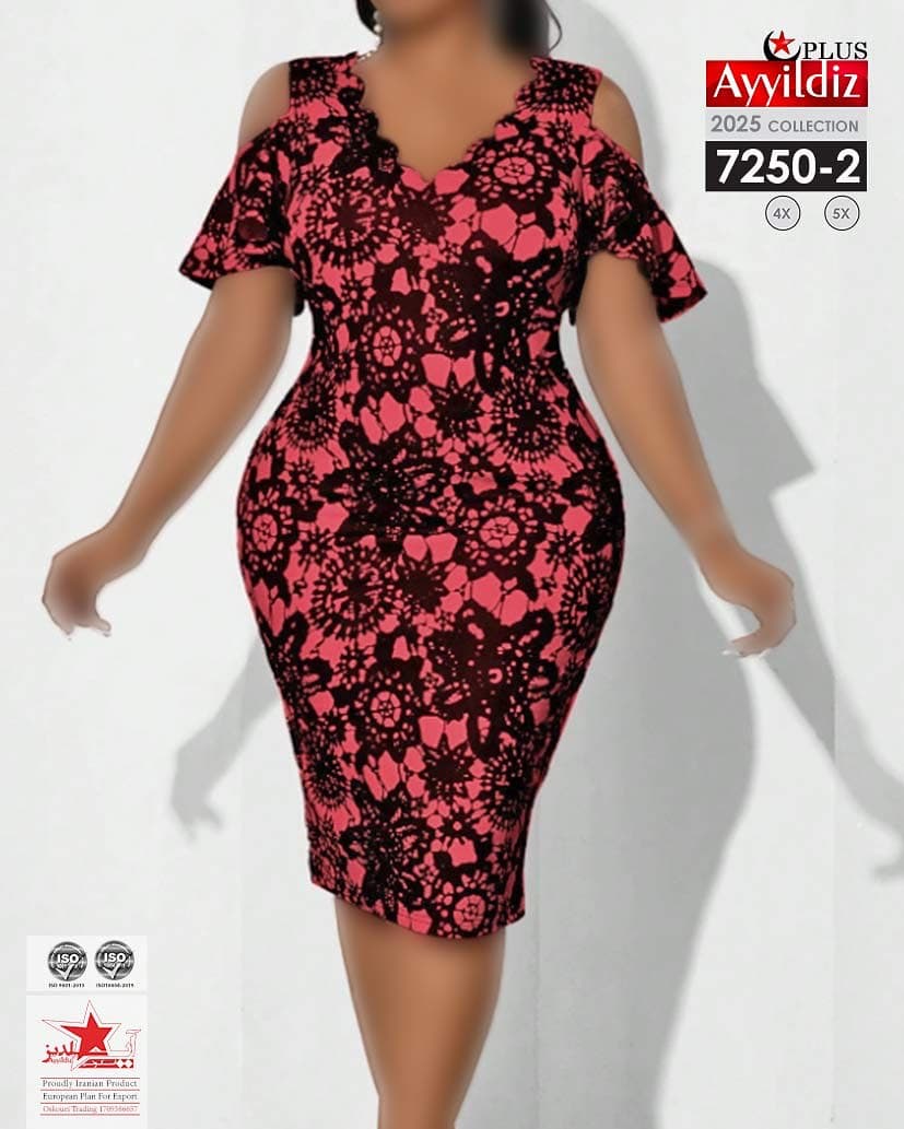 پیراهن مجلسی زنانه نخی سرشانه باز سایز بزرگ کد ٧٢۵٠