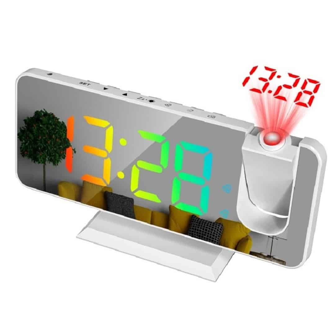 ساعت دیجیتالی پروژکتوری آینه ای رومیزی سفید مدل EN8827A