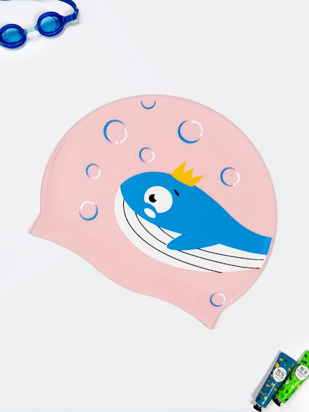 کلاه شنا بچگانه صورتی پاستیلی طرح نهنگ از جنس سیلیکونی ضد آب و ضد کلر برای استخر