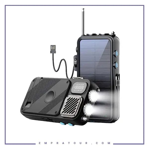 پاوربانک خورشیدی 16000 و اسپیکر بلوتوث پاورولوژی Powerology Solar Power Bank with FM Radio Speaker PP049