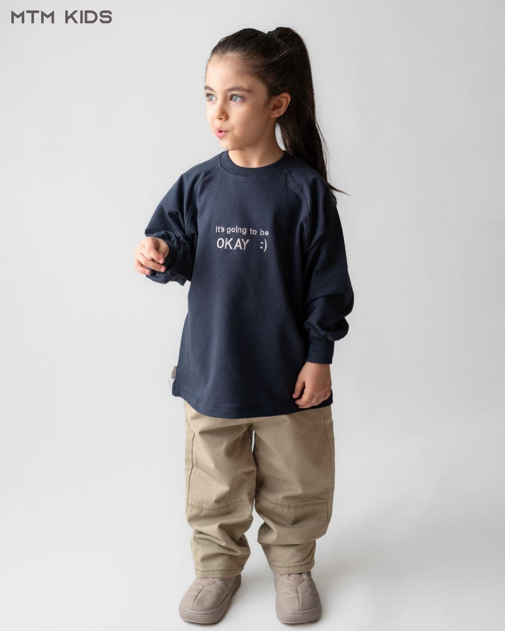 ست مجلسی دورس وشلوار کتان طرح OK سورمه ای