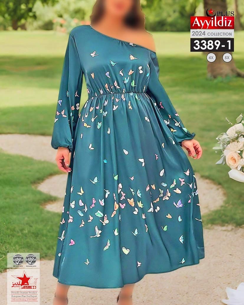 پیراهن یقه یه وری زنانه سایز بزرگ کد 3389