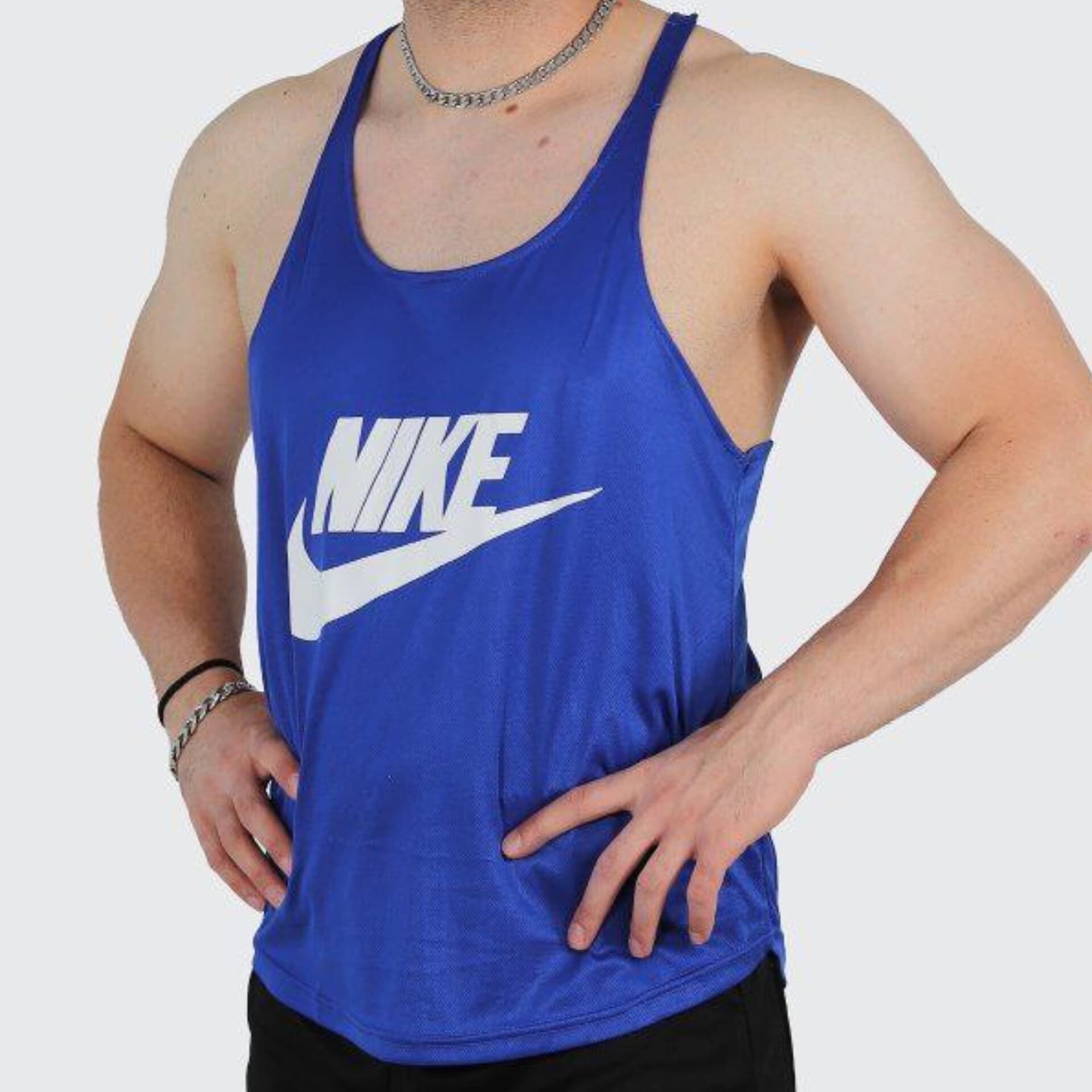 رکابی ورزشی مردانه قهرمانی بند نازک طرح نایک آبی