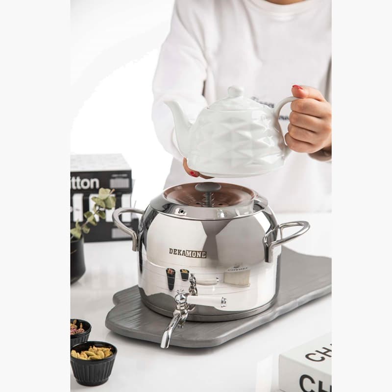 کتری قوری استیل کف چدن ۵ لیتر براق کد 6043