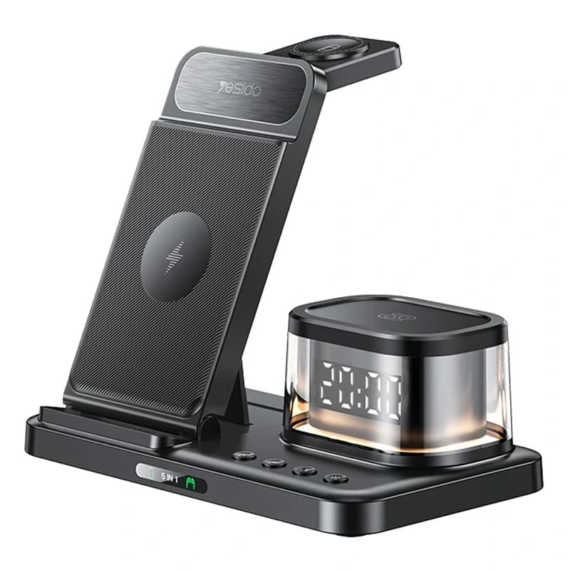 شارژر وایرلس و ساعت رومیزی 5 کاره 20W از برند یسیدو مدل Yesido DS22 (100% اورجینال)